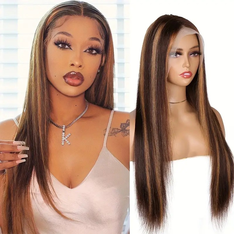 Synthetic Lace Front Wig Straight Hair Piano Colour Natural Look_voghion.com