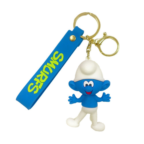 Creative Cartoon Smurf Doll Car Keychain Chain Soft Plastic Doll Backpack Pendant Couple Small Gift Wholesale