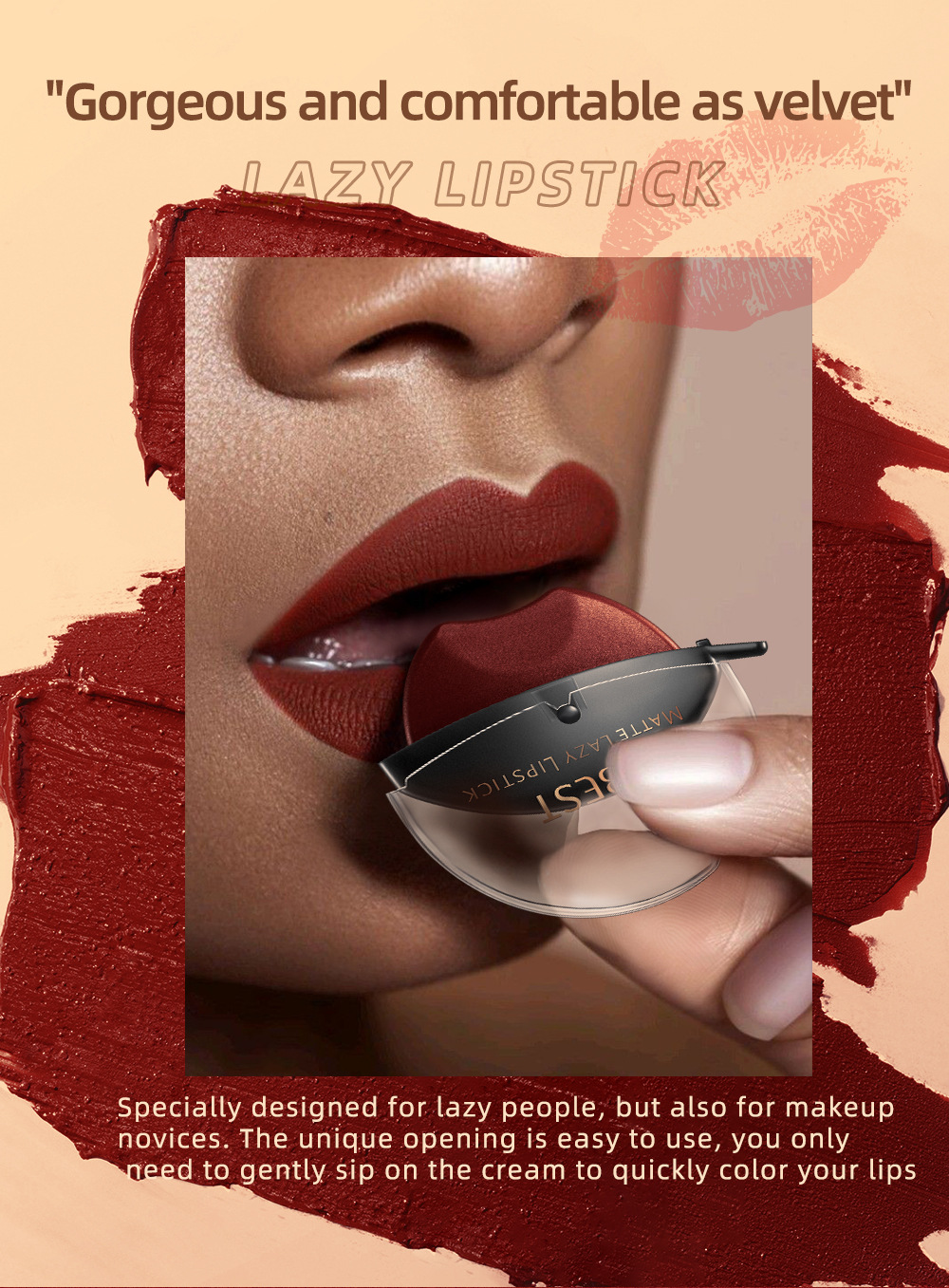 QIBEST Lazy Lip Lipstick is not easy to fade, has a long-lasting matte finish, and does not stick to the rim of the cup. Wholesale undefined