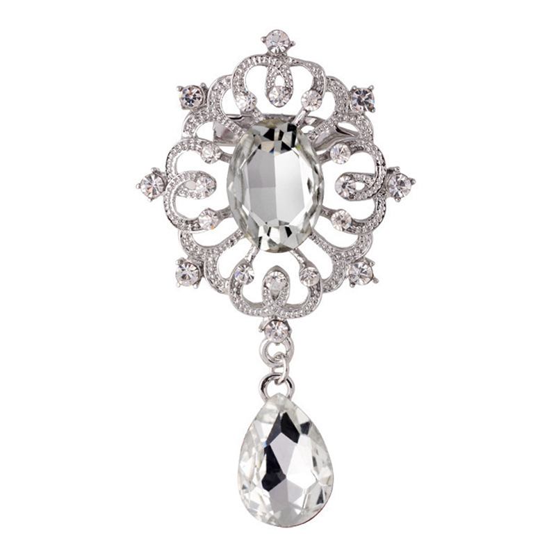 European and American trend court suit metal alloy zircon fashion water drop brooch diamond crystal pendant corsage