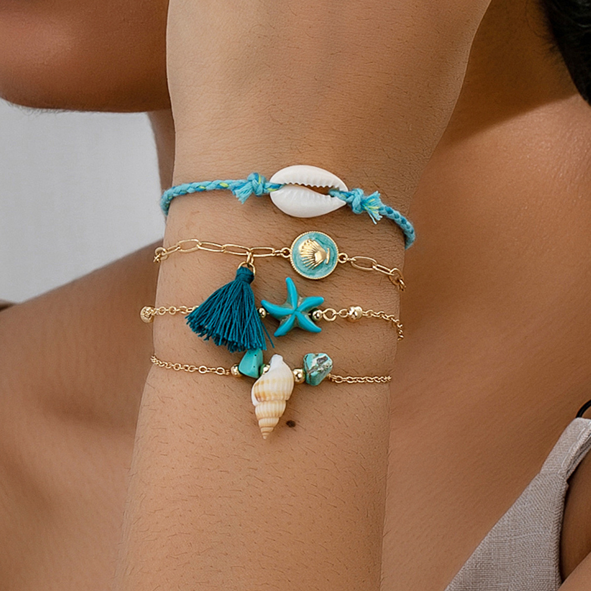 Bracelets Classification Alloy Chain Material Micro Super Whisper Thin Chain, Woven Chain Chain Type Personality Beach Geometric Tassel Conch Alloy Micro Super Whisper Thin Chain Woven Chain Lobster Trigger Clasp Closure Chain & Link Bracelets Wholesale