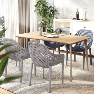 Outdoor Open-Air Plastic Chair Scandinavian Simple Hollow Chair Cafe Stacking Chair Outdoor Stacking Armrest Dining Chair