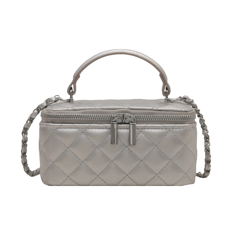 New Women's Handbag Small Square Bag Fashionable Makeup Box Bag Chain Diamond Grid Crossbody Bag - Thumbnail 8