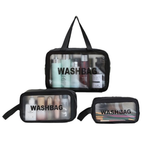 Simple Pu Waterproof Sanding Makeup Bag Travel Transparent Wash Kit Bag Large Capacity Handheld Cosmetic Portable Storage Bag