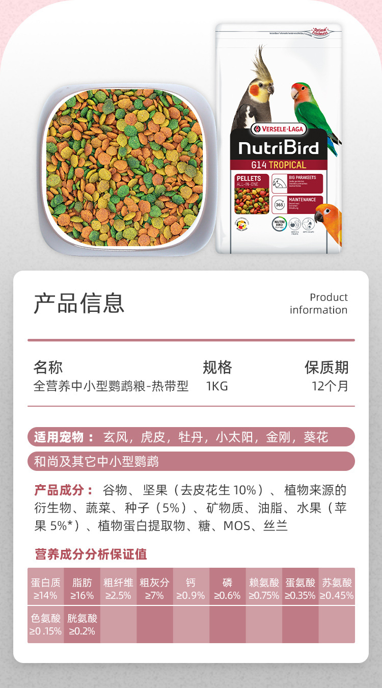 比利时凡赛尔虎皮鹦鹉饲料鸟粮 玄凤牡丹鸟食谷子专用混合粮1KG-阿里巴巴