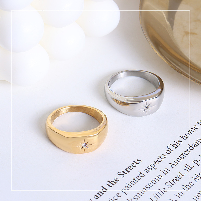 European and American jewelry inlaid zircon design titanium steel plated 18k gold finger ring