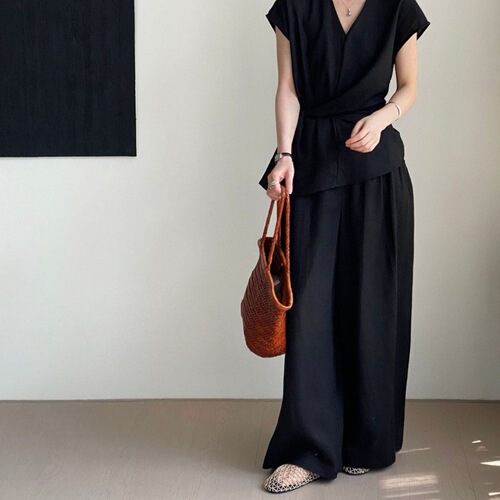 Luxurious, high-end, thousand-piece set Korean-style new tie-front sleeveless shirt wide-leg pants two-piece set old money style full set