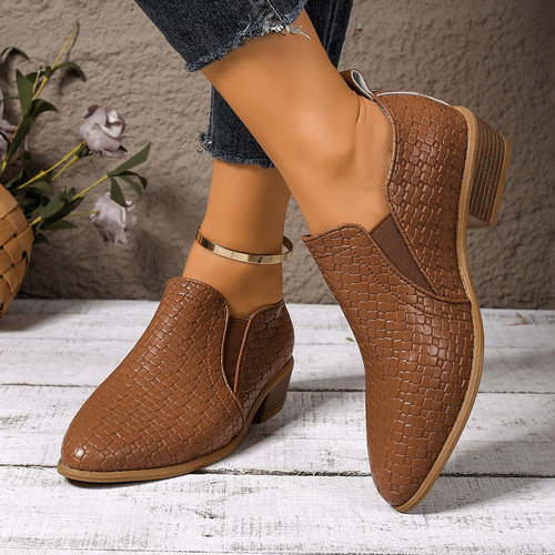 Women's Spring and Autumn British Style Polished Leather Shoes, Business Formal and Casual Shoes with Slip-On Toe Head