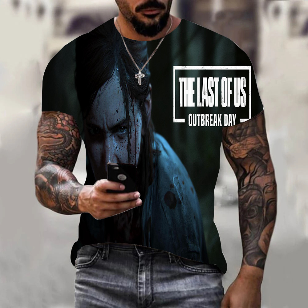 恐怖丧系最后生还者T恤男短袖血腥美式数码印花衣服潮