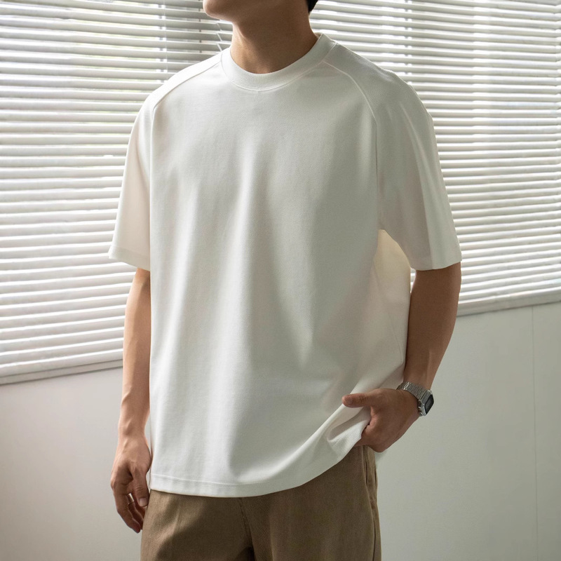 Nengmeng Raglan Sleeve Short Sleeve Men's Tencel T-Shirt Heavyweight 245g Summer Men's Top Loose Patchwork T-Shirt for Mature Men Nengmeng Raglan Sleeve Short Sleeve Men's Tencel T-Shirt Heavyweight 245g Summer Men's Top Loose Patchwork T-Shirt for Mature Men