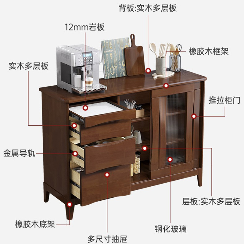 Aparador nórdico de madera maciza multifuncional para comedor, cocina, mueble de almacenamiento para sala de estar, aparador de madera maciza de doble puerta y 3 cajones