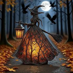 跨境爆款Halloween Witch Lamp万圣节女巫灯桌面家居装饰雕像摆件