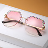 Frameless Sunglasses Round face Cross border Visor mirrors golden Box Diamond glasses 2022 summer new pattern Sunglasses