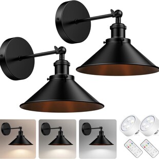 Cross-border Amazon American wall lamp black retro wiring-free bedroom bedside aisle corridor creative iron wall lamp