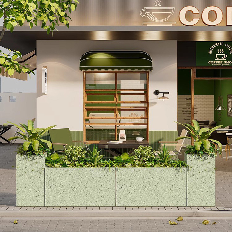 Outdoor stainless steel flower box combination imitation terrazzo pattern flower groove restaurant milk tea shop partition flower rack commercial street flower bed