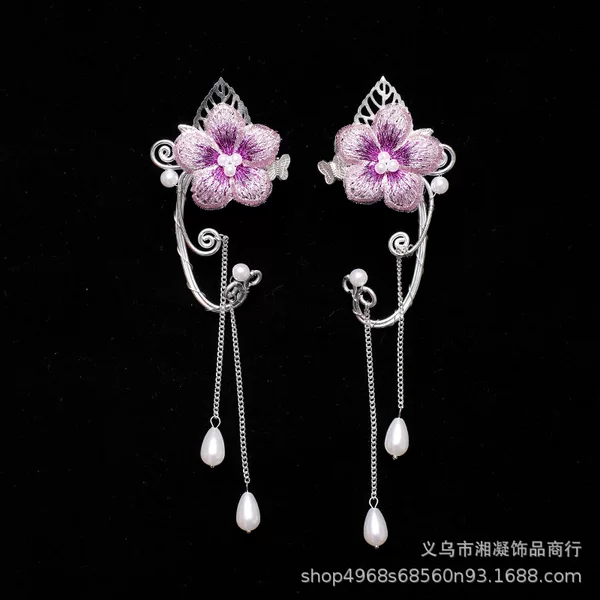 Cross-border non-pierced ear clips, creative handmade elf ear clips, vintage tassel women's earrings, popular foreign trade ear accessories