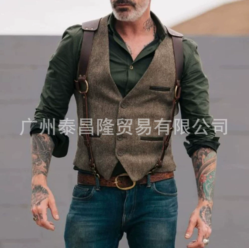 Amazon трансграничная Европейская и американская внешняя торговля весна и осень Новый мужской жилет сшитый Модный повседневный жилет пальто мужская одежда