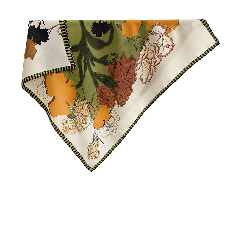 Luz de lujo japonés y coreano estilo de arte plantas flor impresión herringe toallas cuadrada mujer alta sensación de regalo de vacaciones con bufandas de seda