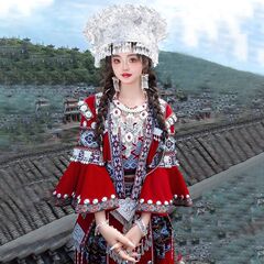 新款旅拍民族服装女苗族服饰红色中长款套装苗疆异域风情少女拍