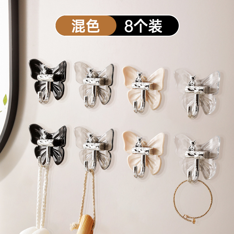 Gancho de mariposa de oso de lujo ligero, adhesivo, fuerte soporte de peso, sin perforación, cocina, baño, puerta de baño, gancho adhesivo que no deja marcas detrás