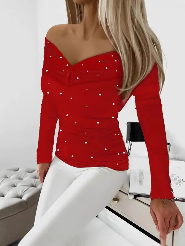 Europa y Estados Unidos comercio exterior ropa de mujer primavera y otoño hombros abiertos camiseta corta camiseta original de manga larga camiseta delgada image 5