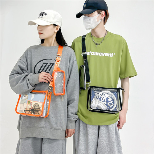Cross-border Amazon PVC crossbody bag for women, transparent jelly bag, Hong Kong style trendy PVC transparent one-shoulder crossbody bag for men