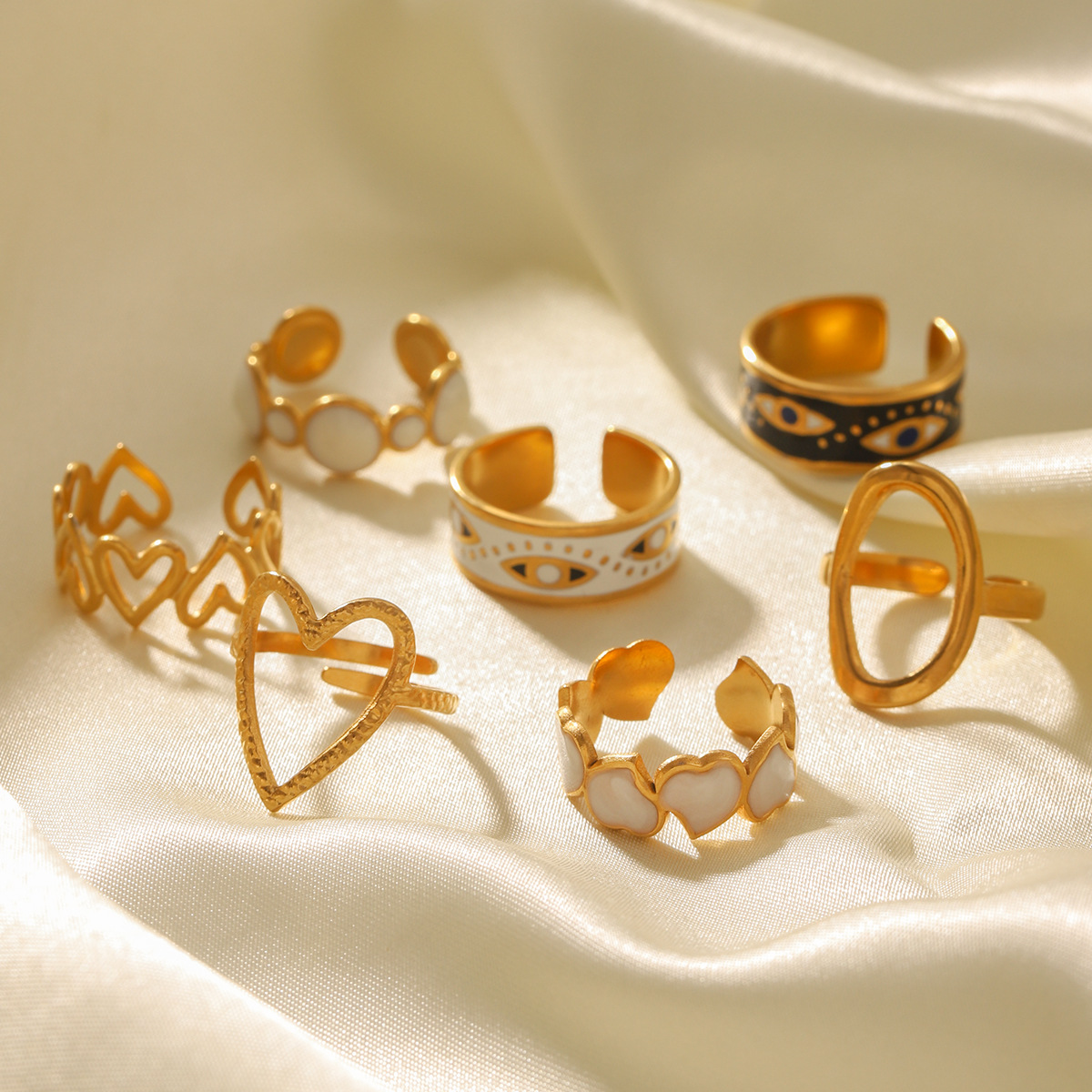 Cross-Border European and American Heart Titanium Steel Ring Opening Non-Fading Ring Women's Simple Cold Style Oil Dripping Stainless Steel Ring