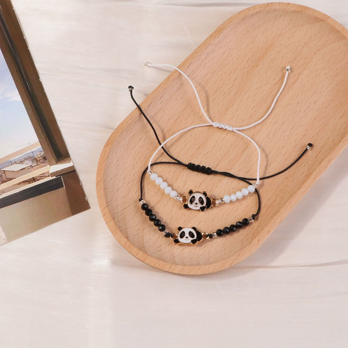 Трансграничная поставка исключительно для черно-белых хрустальных бусин панды, плетеный регулируемый браслет из бисера