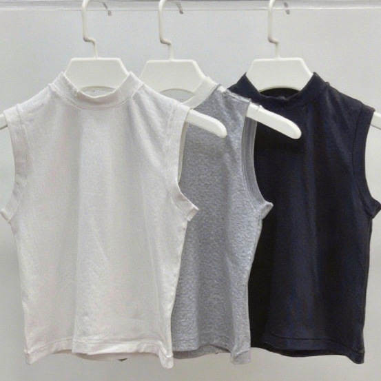 Skimscottonjersey Sleeveless Turtleneck T-Shirt Pure Cotton Slim Fit Base Layer Vest Macaron Color Workwear Style