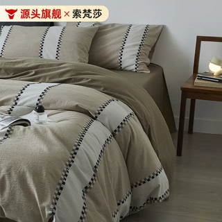 轻奢复古条纹雪尼尔四件套全棉床单被套床笠简约风高级感纯棉床品
