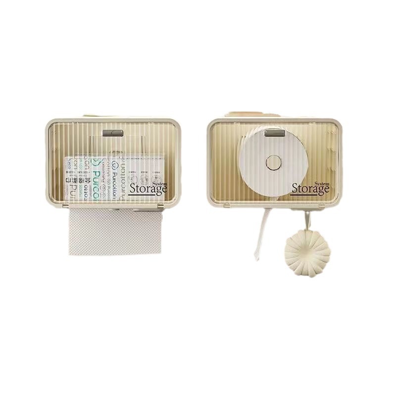 Caja de pañuelos de baño montado en la pared Toalla de cara sin perforaciones caja de almacenamiento dos en uno baño estante de almacenamiento de papel en rollo impermeable