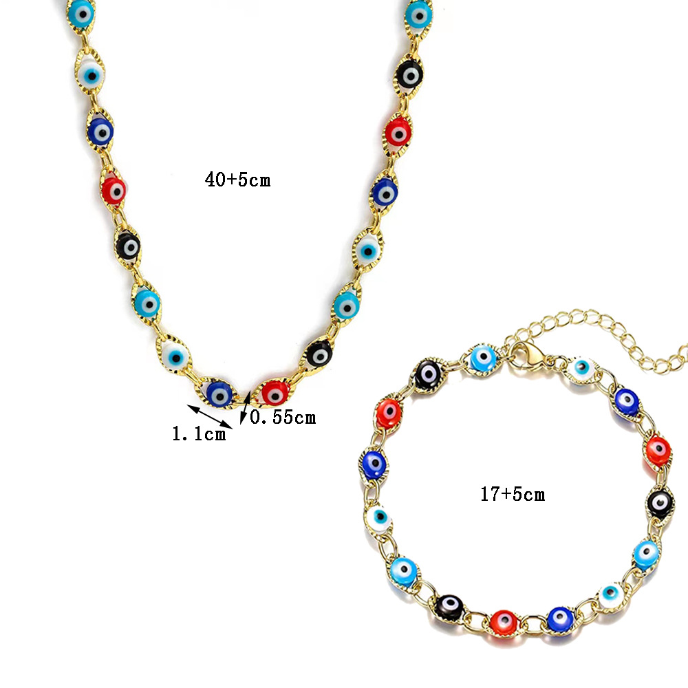 10g Weight Glass Inlay Material Bracelets, Anklet, Necklace Classification Wholesale Retro Devil's Eye Stainless Steel Glass Bracelets Anklet Necklace