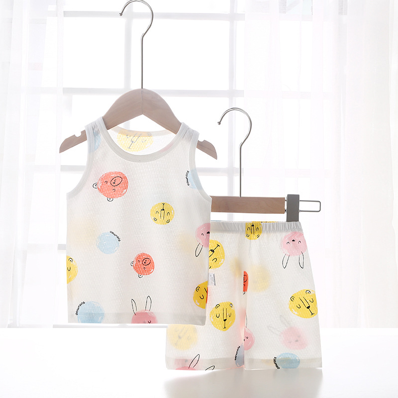 Bebé chaleco traje verano fino bebé algodón sin mangas homewear pantalones cortos niños y niñas pijamas desgaste del verano