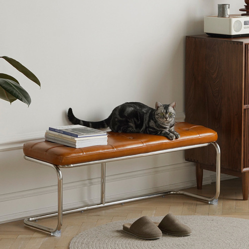 Stainless steel shoe-changing stool, household cloakroom low stool, simple retro bedside footstool, entry hall stool, long dining chair