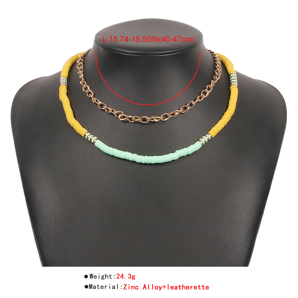 N9043 Bohemian Ethnic Style Vintage Necklace Color Leather Cushion Double-layer Clavicle Chain Simple Temperament Necklace Women display picture 15