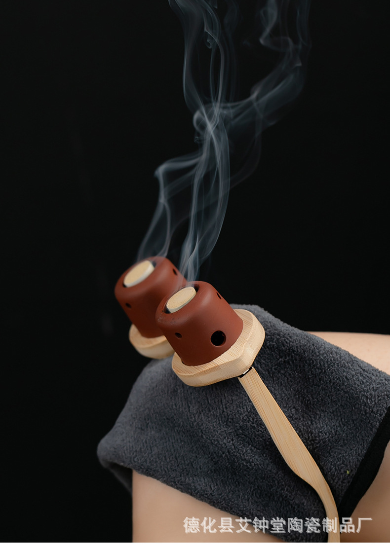Eye Moxibustion Device Two-Port Purple Clay Eye Care Warm Moxa Box with Gift Box details