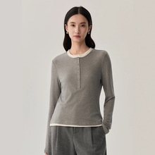 定制女新款针织衫半开领纯色长袖气质通勤百搭打底衫双层领口秋装