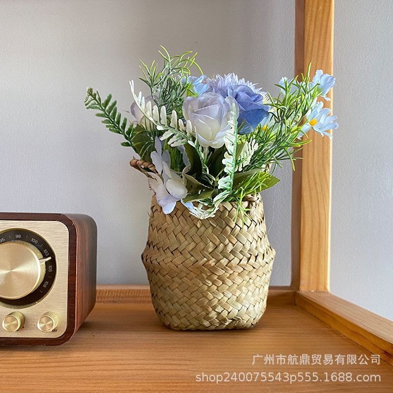 Grasas de mar tejidas a mano torsión varilla maceta medieval ligera lujoso alto sentido de viento silencioso almacenamiento de mano plegable azul