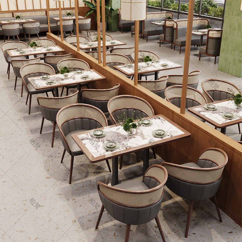 Compuesto de mesa y silla de madera maciza comercial de restaurante de té nórdico, restaurante de fideos industriales, restaurante de café, restaurante de barbacoa
