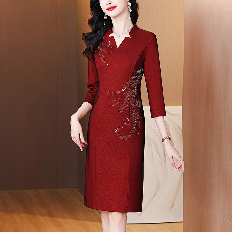 qwfs7707妈妈婚宴旗袍喜服结婚礼服2025秋季新款气质优雅连衣裙女|undefined