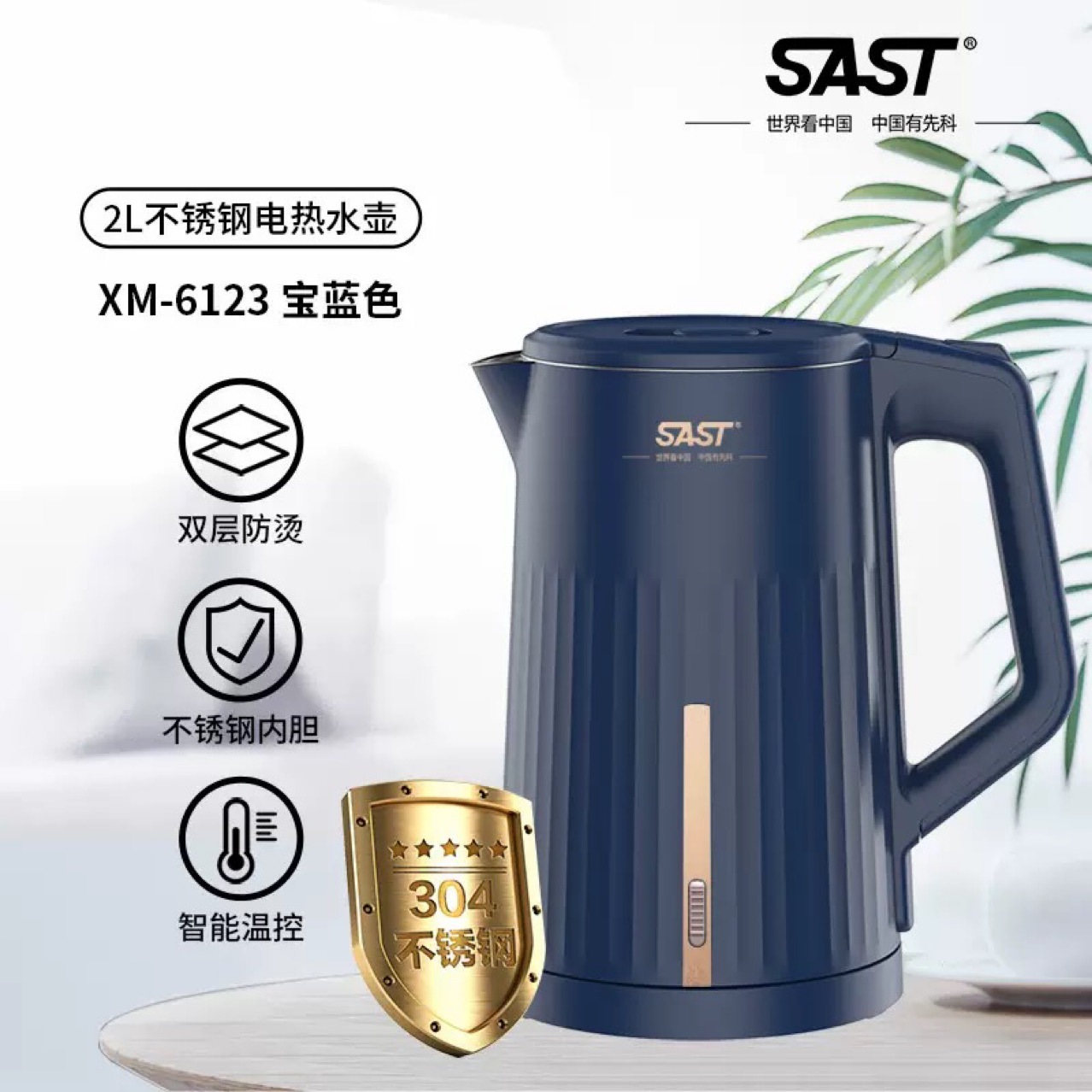 SAST家用大容量速热烧水壶2升不锈钢电热水壶煮沸自动断电一件起