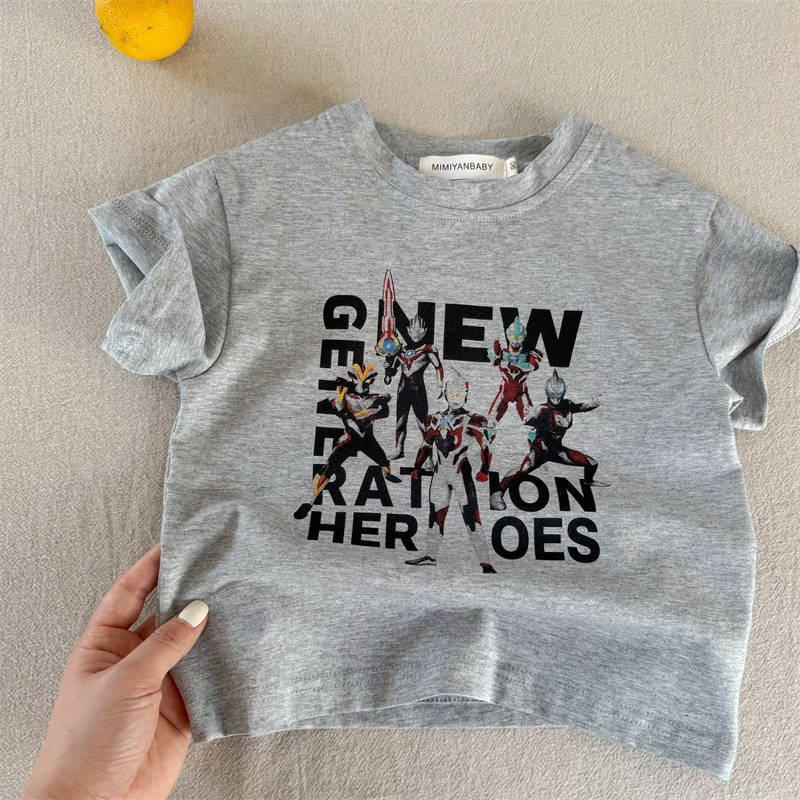 儿童短袖夏季新品男女童奥特曼T宝宝休闲印花纯棉T恤衫|undefined