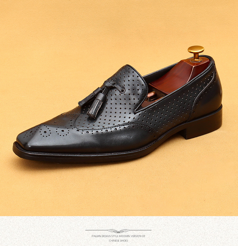 Casual summer leather shoes men's hollow breathable leather business dress shoes_vogvips.com