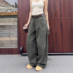 American retro loose straight work pants for women hipphop high street casual wide-leg floor dancing trousers trendy