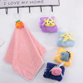 珊瑚绒可挂式擦手毛巾 吸水柔软幼儿园儿童擦脸巾卡通萌宠小方巾