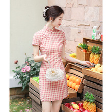 少女小个子清新格子旗袍2021年新款气质年轻款改良日常可穿连衣裙
