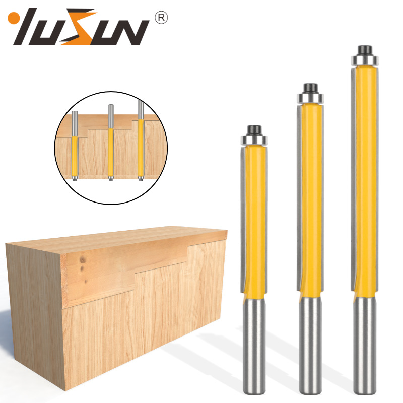 宇盛加长修边刀8x3/8木工铣刀具仿型单轴承双刃直刀毛刺修槽