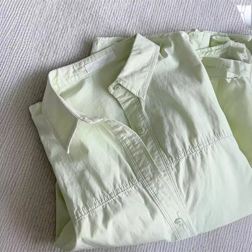 Korean-style blue pure cotton sun-protective base shirt for women, summer 2024 new version, collared shirt, small figure innerwear top, outerwear