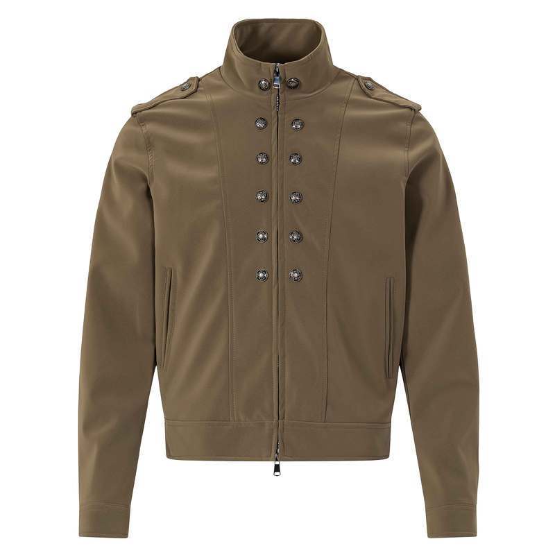 Khaki vintage military-style short jacket for women, stand-up collar, double row of metal buttons, epaulettes, slim-fit biker jacket ins Khaki vintage military-style short jacket for women, stand-up collar, double row of metal buttons, epaulettes, slim-fit biker jacket ins