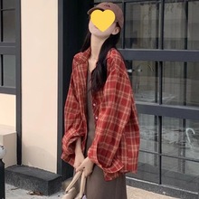 格子衬衫女款春秋休闲衬衣外套休闲长袖上衣女设计感小众显瘦露肩